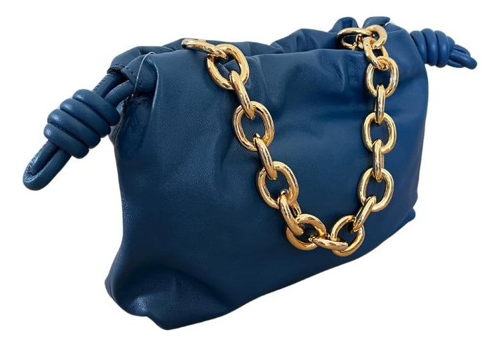 Bolsa Em Couro Azul Denim Com Alça Corrente Luiza Barcelos