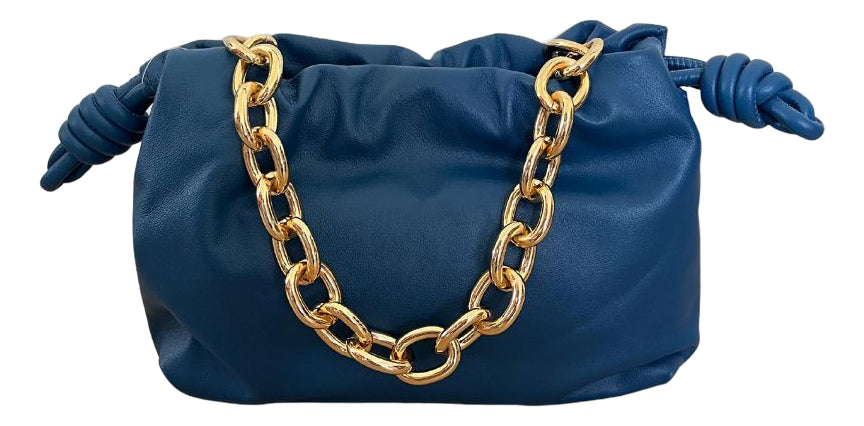 Bolsa Em Couro Azul Denim Com Alça Corrente Luiza Barcelos